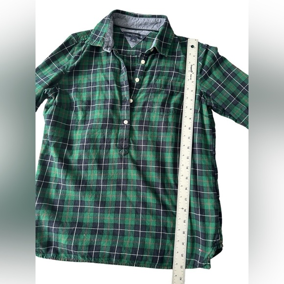 Tommy Hilfiger Green plaid women's partial button-down long sleeve shirt size Sm - Picture 3 of 10